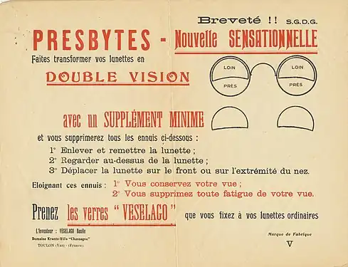 Publicité pour les lunettes bifocales Veselago.