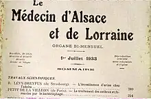 Couverture du Médecin d'Alsace et de Lorraine de 1933 mentionnant le traitement des anthrax et furoncles par bactériophages
