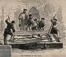 Prisonnier sur un chevalet.