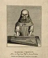 Barbara van Beck jouant du clavecin, gravure publié par William Richardson.