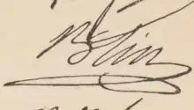 Signature de Blin écrite en lettres penchées à droite, d'une écriture ample et liée, avec soulignement en boucle allongée.