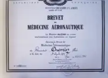 Copie noir et blanc du brevet de médecine aéronautique d'Albert Chemin, 1947.