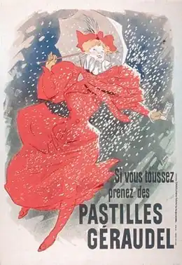 Affiche publicitaire proclamant «&nbsp;Si vous toussez, prenez des pastilles Géraudel&nbsp;».