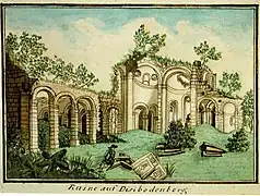 Vue de l'église de Disibodenberg en 1790. Collection v. Racknitz