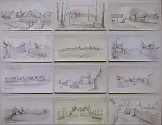 Les douze dessins exposés au musée de la guerre de 1870.