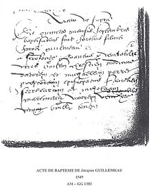 Acte de baptême de Jacques Guillemeau