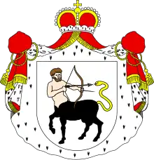 Blason figurant un centaure tirant sur un serpent qui est également sa queue.