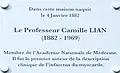 Plaque sur la maison natale Professeur Camille Lian à Treigny.