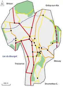 Carte en couleurs d'axes routiers d'une ville.