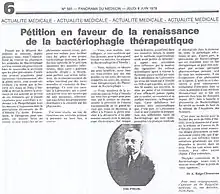 Pétition en faveur de la renaissance de la bactériophagie