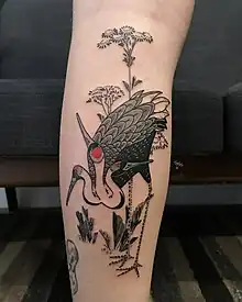 Tatouage d'un grue dans le style japonais par l'artiste tatoueur Nico Tatuto