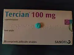 Boite de Tercian 100&nbsp;mg (France).