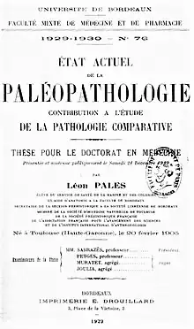  couverture en noir et blanc de la thèse de Léon Pales en 1929