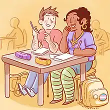 Dessin de deux personnes transgenres dans une salle de classe